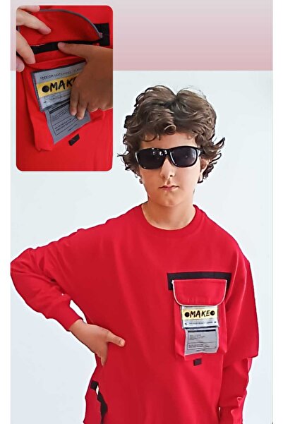 Elvinsa Φούτερ για αγόρια σε κόκκινο στυλ Large Με τσέπες ελαφρύ