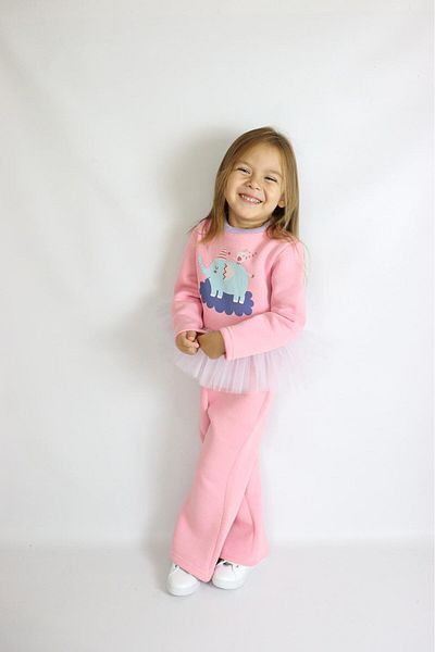 le petit sole Girl's Top and Bottom Set Elephant Printed Tulle