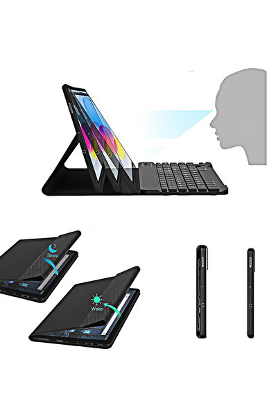 m.tk moveteck Samsung Galaxy P610 S6 Lite 10.4 inç Tablet Klavyeli Kılıf Bluetooth Kalem Bölmeli Stand Manyetik