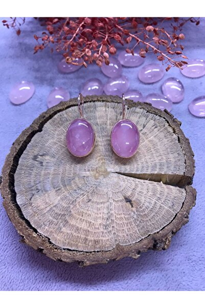 NSA SILVER Pembe Kuvars Taşlı Gümüş Küpe 925 Ayar Doğal Taş