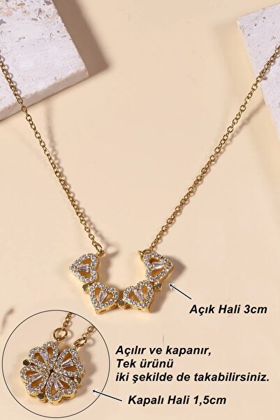 Satış Diyarı Açılır Yonca Kolye Aşk Kalp Kolye Gerdanlık Zincir Kolye Paslanm...