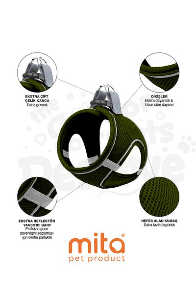 MITA Air Mesh Cat Dog Chest Collar Double Reflective, Anti-Sweat Collar