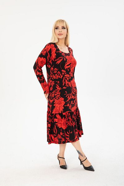 mezura tekstil PLUS SIZE BELOW KNEE SQUARE COLLAR LONG SLEEVE VISCOSE COMBED STYLISH DESIGN COMFORTABLE DRESS