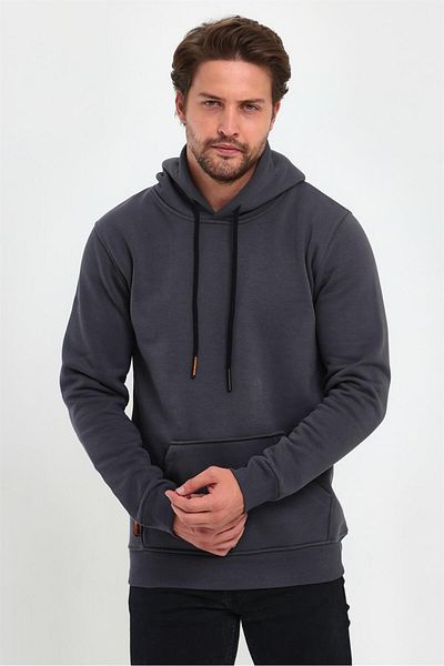 MAXIMILLIAN Men's Smoked Standard Fit Regular Cut Fleece Hooded Kangaroo Pocket Cotton Sweatshirt