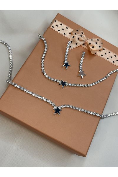 ismim bijuteri Silver colored star suit set with stones