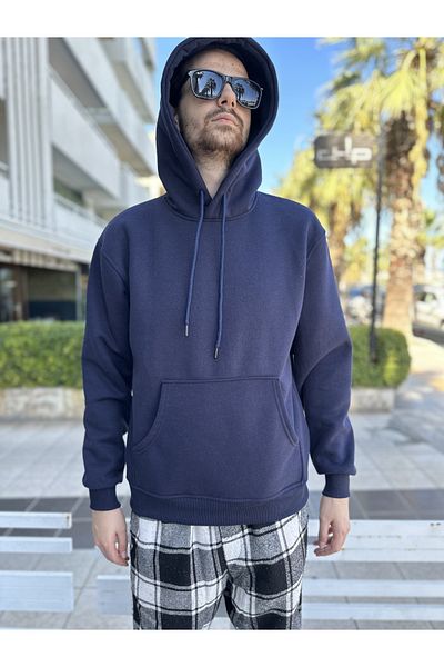 Fifty Color Ανδρικό κουκούλα με κουκούλα καγκουρό με κουκούλα με 3 νήματα Navy Blue