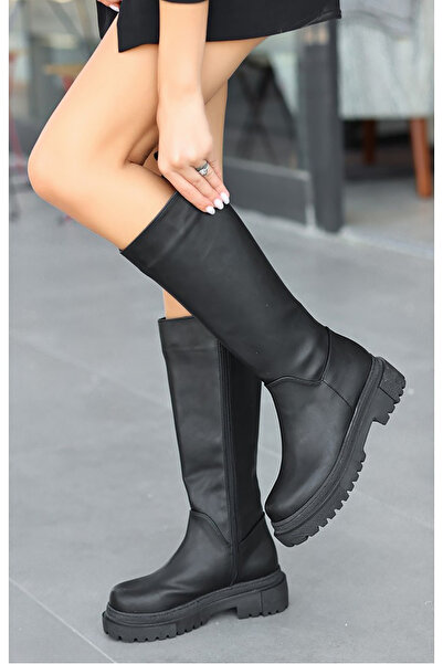 Mimas Store حذاء Mimas بكعب مسطح وسحاب جانبي وأربطة أسفل الركبة