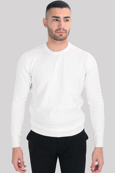 Cengiz İnler Crew Neck Checked Patterned Men's Knitwear