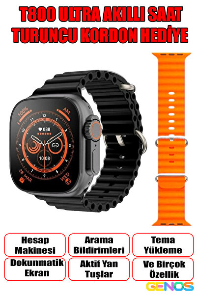 Genos Watch 8 Akıllı Saat T800 Ultra ios (apple) & Android Uyumlu Türkçe Menü...