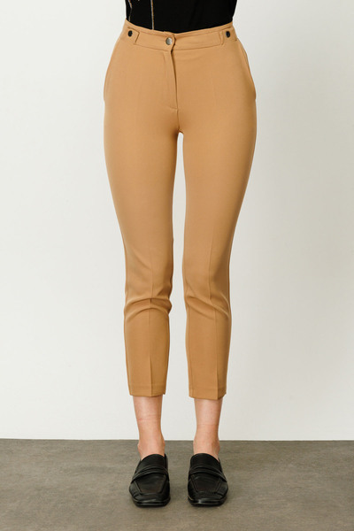 Ekol Women's Buttoned Tight Trousers 2081 Camel