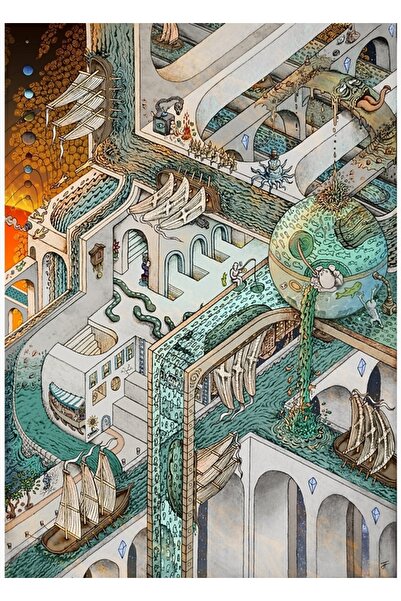 Universal Poster din lemn Escher Pescuit decorativ pentru decorare