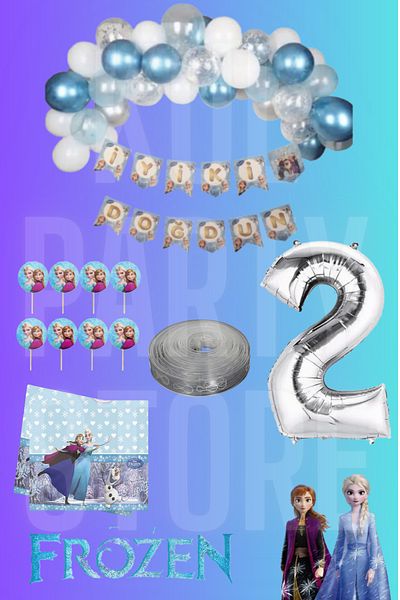 FOKUL Frozen Elsa Anna Frozen Snow Queen 2 Years Old Birthday Party Supplies Concept Set