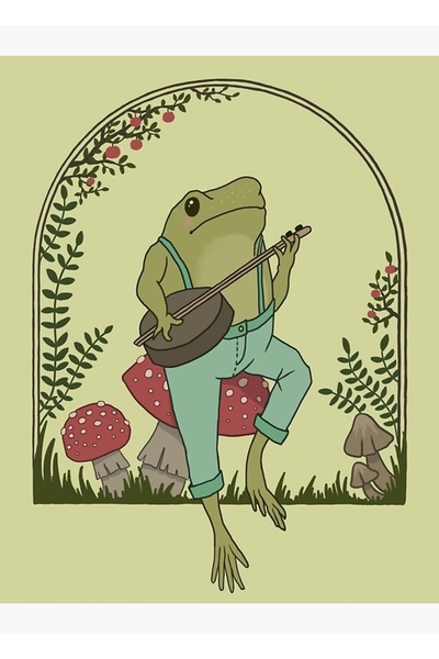 Universal Estetică Cottagecore Broasca care cântă la banjo pe ciuperci Tablou...