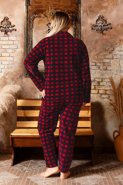 nisaNCa Plus Size Winter Buttoned Shirt Pajama Set