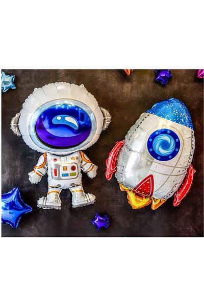 Parti Station Silver Color Number Balloon Space Concept 7 Years Birthday Balloon Set Galaxy Astronaut Space Rocket Balloon