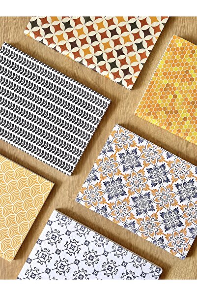 Fark Tanıtım American Binding, A5 Checkered Notebook, 64 Sheets, 90gr. Ivory Paper (MEDITERRANEAN PATTERN COVER DESIGN)