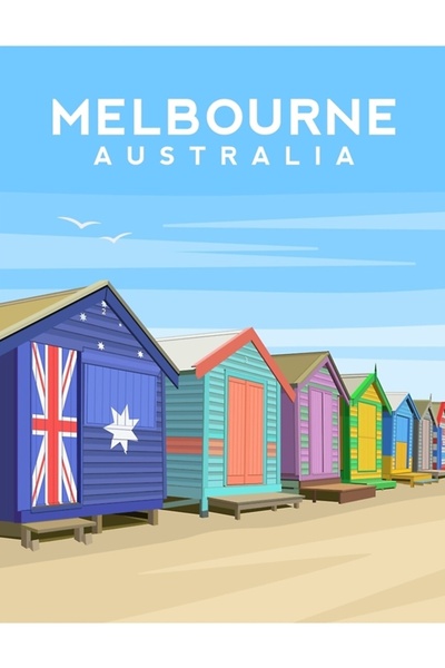 Universal Melbourne, Australia - Brighton Beach Huts Tablo Ahşap Poster Decor...
