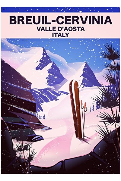 Universal Брюй-Цервиния, Вале д'Аоста, Италия, Ски постер, Картина, Дървен по...