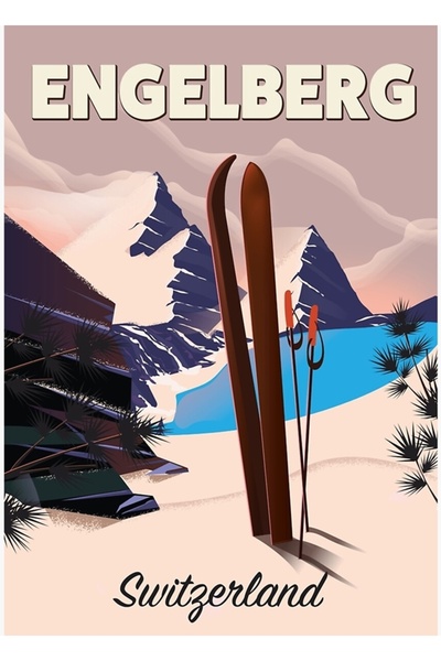 Universal Poster de călătorie pentru schi în Engelsberg, Elveția, tablou deco...