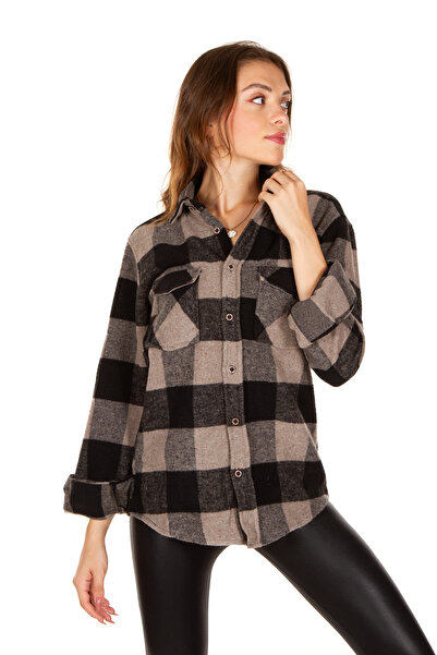 BENESSE Slim Fit Dama Desen Unisex Oduncu Gömleği