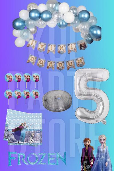 FOKUL Frozen Elsa Anna Snowland Queen of Snow 5 Years Birthday Party Supplies Concept Set