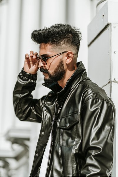 MFU collection Men's Black Slim Fit Slim Fit Vintage Leather Jacket Coat