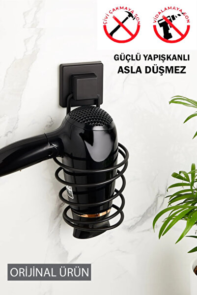 Emofom Četvrtasti jak lepljivi držač za sušilo za kosu, mat crni držač sušila...