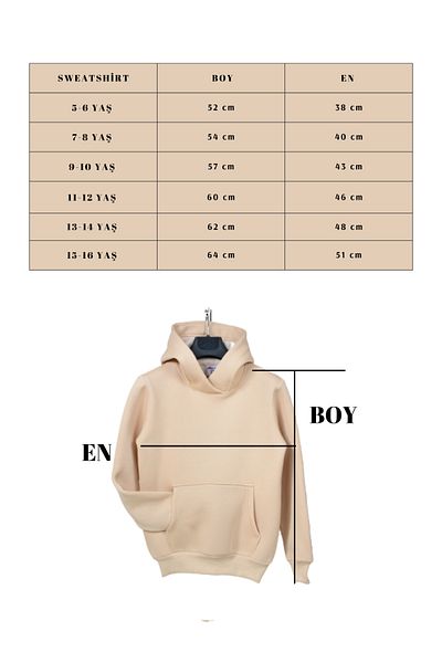 KİDSPİTİRCİK Hanorac UNISEX BEIGE CU GLUGĂ 3 FIRE GROATE FLEECE