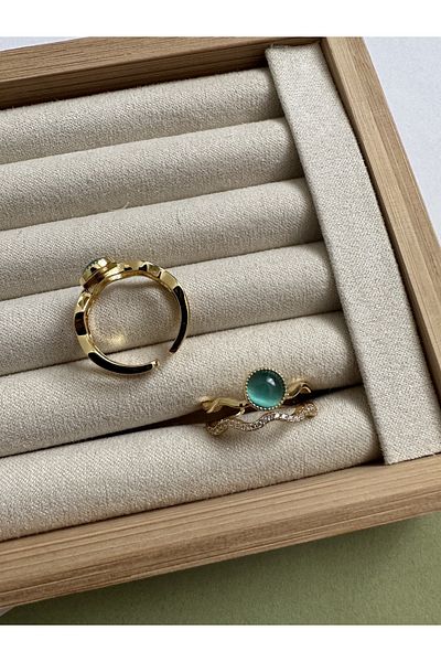 ringbox Blue Stone Gold Double Row Ring