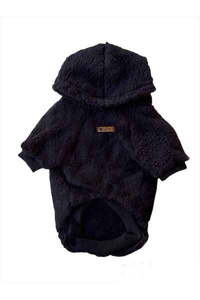 Luli Pet Plush Hooded Black Cat Dog Sweatshirt