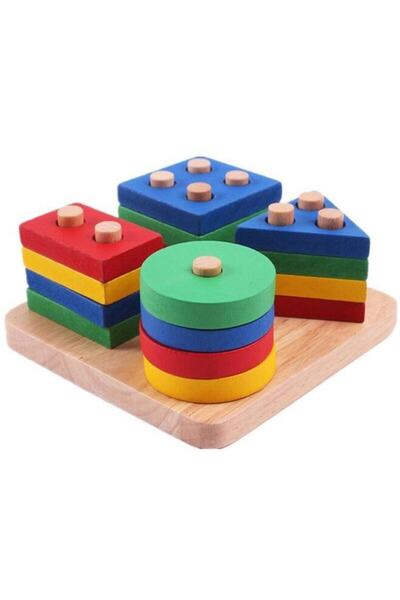 MODAEVİN Ahşap 4 Lü Geometrik Geçmeli Çocuk Zeka Oyunu