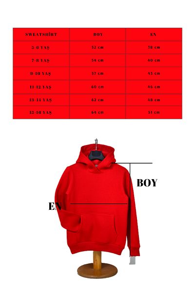 KİDSPİTİRCİK UNISEX KIDS RED HOODED 3 STRING THICK FLEECE SWEATSHIRT