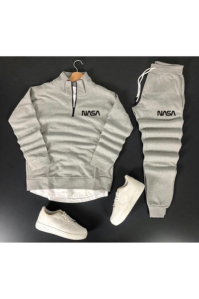 raaw collection Unisex NASA Sportwear2 Printed Half Zipper Sweatshirt-Cotton Sweatpants Set of 2
