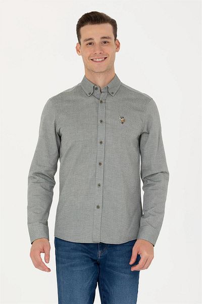 U.S. Polo Assn. Ανδρικό σκούρο πράσινο πουκάμισο μακρυμάνικο Basic