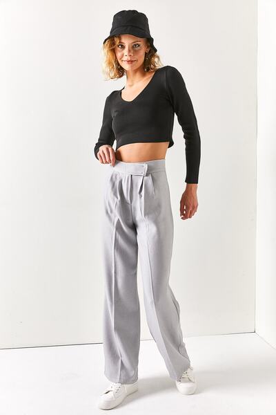 Olalook Γυναικείο ανοιχτό γκρι Velcro χειμωνιάτικο παντελόνι ψηλόμεσο PNT-19000241