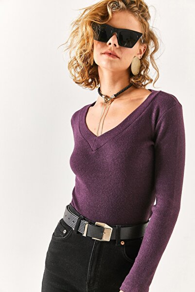 Olalook Γυναικεία δαμάσκηνο μπλούζα σάλι με χοντρή ζώνη με V λαιμόκοψη BLZ-19002387