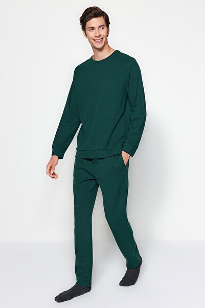 Trendyol Collection Πράσινη Regular Fit Πλεκτή Πιτζάμες Βάφλα Σετ TMNAW23PT00015