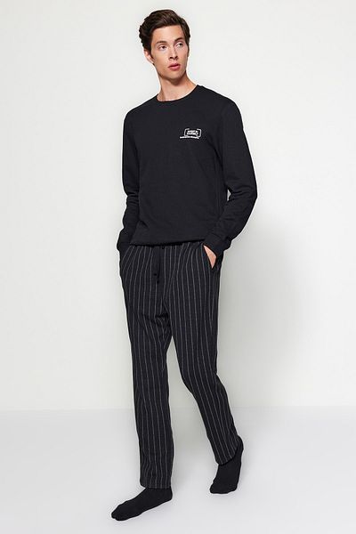 Trendyol Collection Schwarz gestreifte Unisex-Pyjamahose - TMNAW24PJ00001