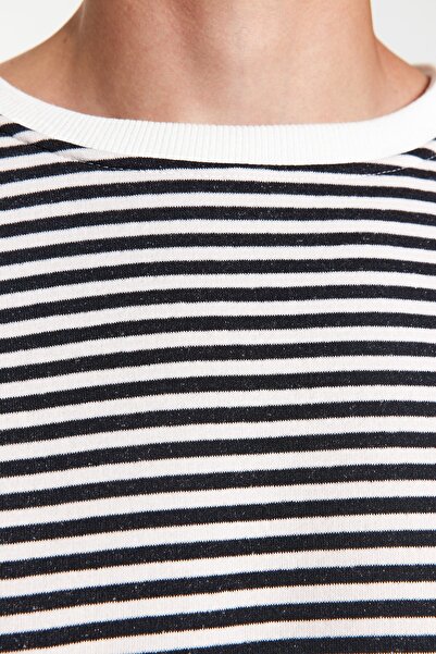 Trendyol Collection Смугастий флісовий світшот оверсайз чорний TMNAW24SW00065