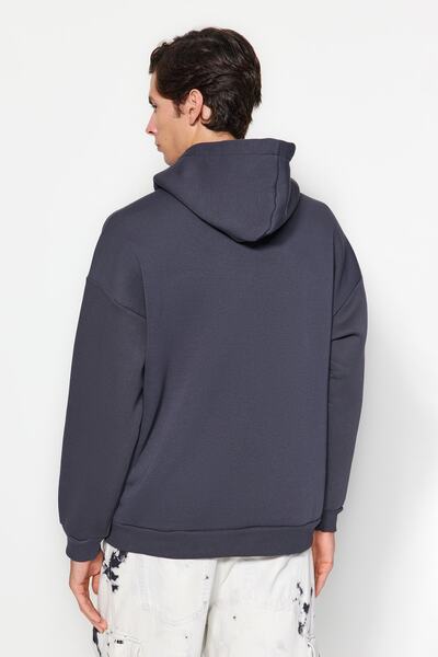 Trendyol Collection Anthracite Kabaret vzorovaná oversize mikina s kapucí - Tmnaw24Sw00078