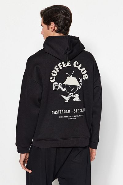 Trendyol Collection Hooded Black Fleece Cotton Oversize Sweatshirt - TMNAW24SW00105
