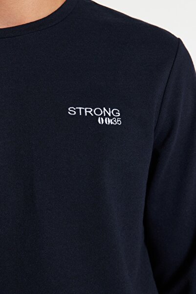 Trendyol Collection Синій Regular Cut Вишитий Стрічковий Детальний В'язаний Піжамний Комплект TMNAW24PT00030