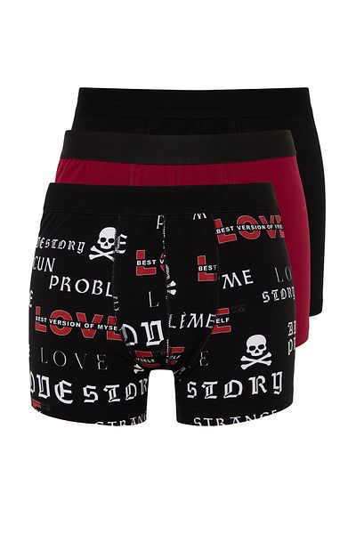 Trendyol Collection 3-balení strečových bavlněných boxerek – vzor lebky, vícebarevné Tmnaw24Bx00011