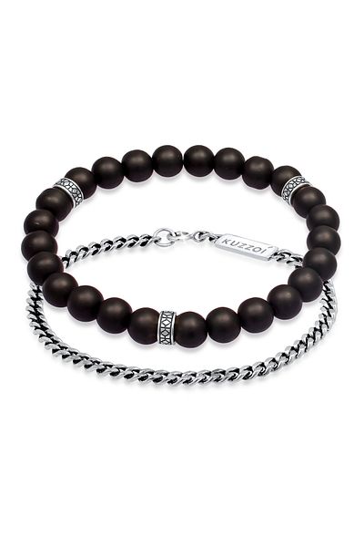 KUZZOI Armband Herren 2er Set Onyx Panzer Look 925 Silber