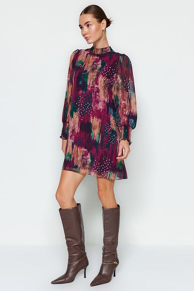 Trendyol Collection Buntes Mini-Winterkleid mit geradem Schnitt – bedruckt gewebt TWOAW24EL00573