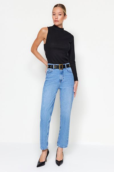 Trendyol Collection Blue High Waist Straight Jeans TWOAW24JE00082