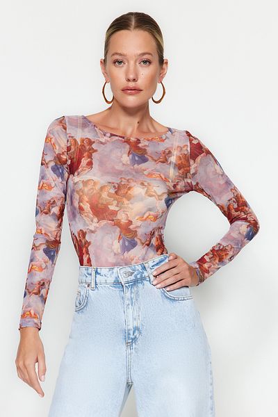 Trendyol Collection Többszínű angyal nyomott tüll kötött, kötött test, patentos rögzítőkkel TWOAW24BD00051