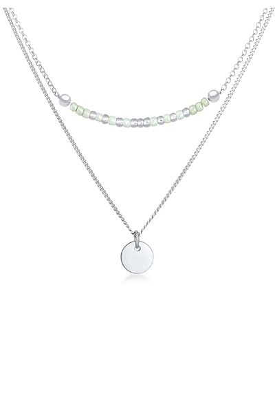 ELLI Halskette Layer Plättchen Glasperlen Boho 2-lagig 925 Silber