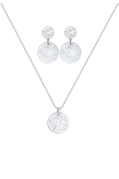 ELLI Schmuckset Kette Ohrhänger Plättchen Vintage Coin 925 Silber