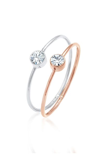 ELLI Ring Damen 2er Set Solitär Basic Bicolor mit Kristallen aus 925 Sterling Silber Vergoldet